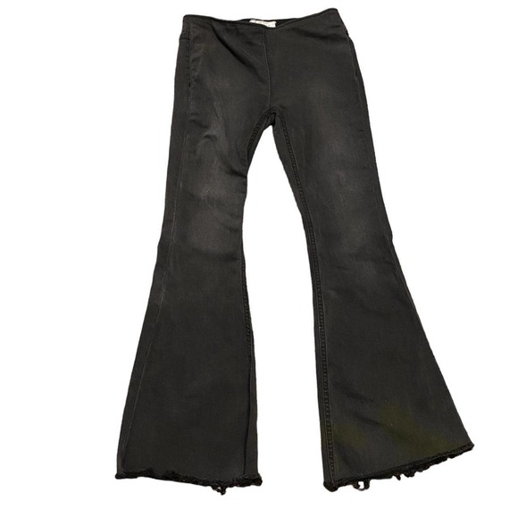 Free People Denim - Free People Flared Pull-on elastic waist jeans dark gray/black wash size: 26